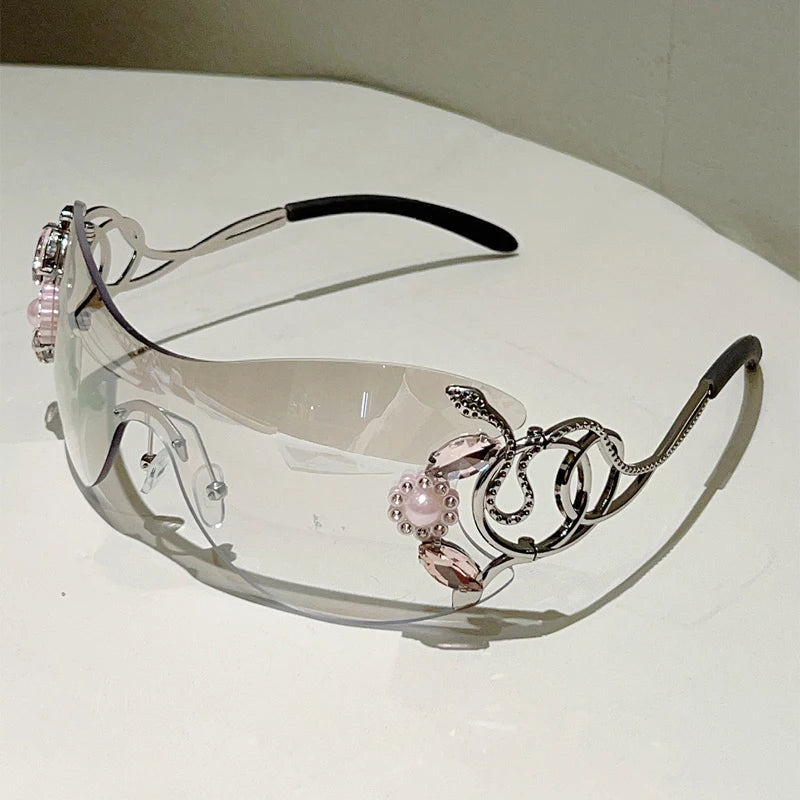 Rhinestone Rimless Y2k Sunglasses