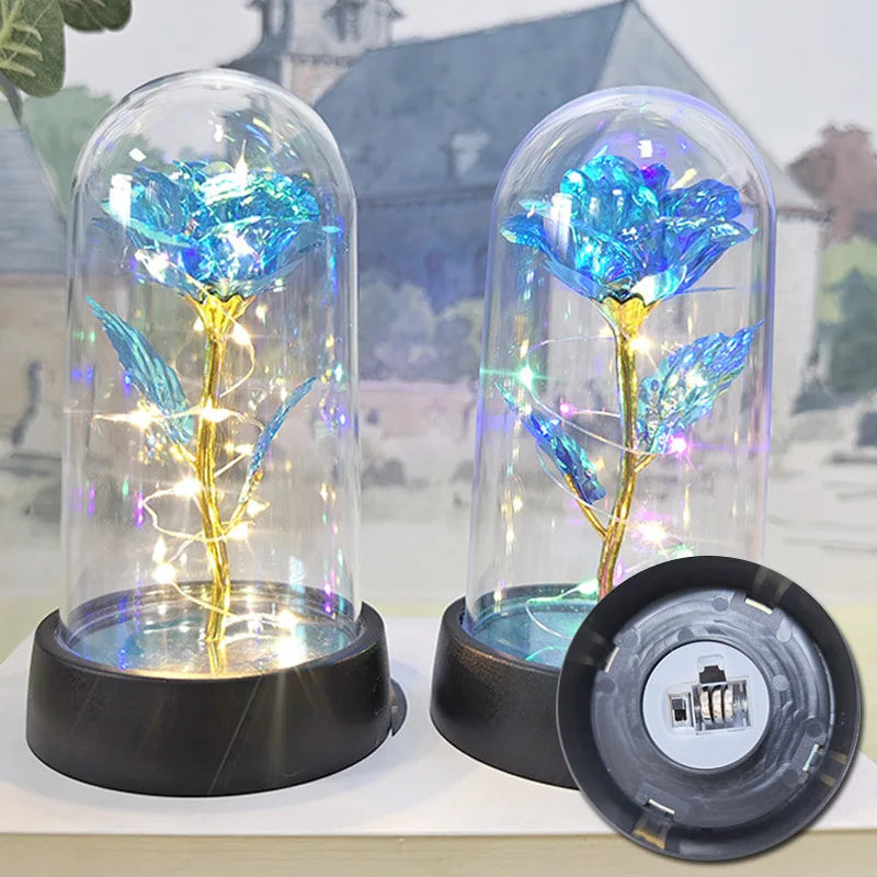 Glass Dome Rose Lamp — Eternal Foil Flower