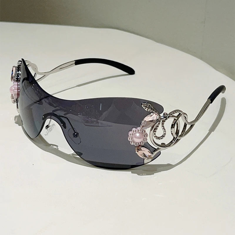 Rhinestone Rimless Y2k Sunglasses