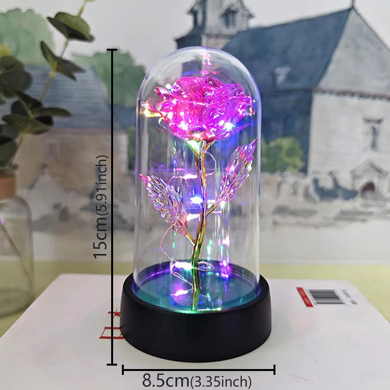 Glass Dome Rose Lamp — Eternal Foil Flower