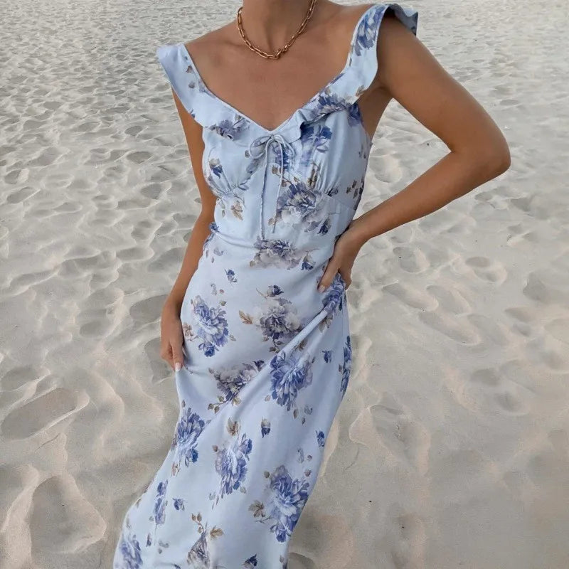 Floral Reverie Maxi Dress — Backless Spaghetti Strap