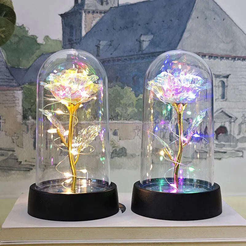 Glass Dome Rose Lamp — Eternal Foil Flower