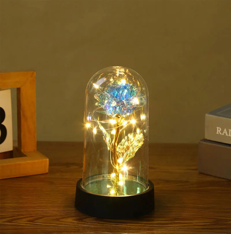 Glass Dome Rose Lamp — Eternal Foil Flower