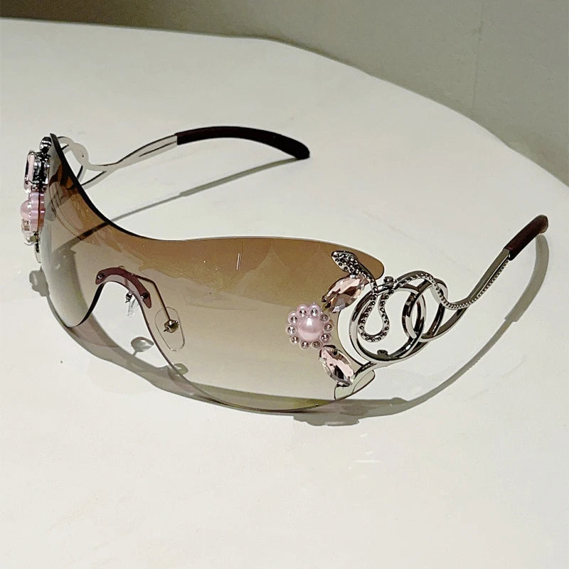 Rhinestone Rimless Y2k Sunglasses