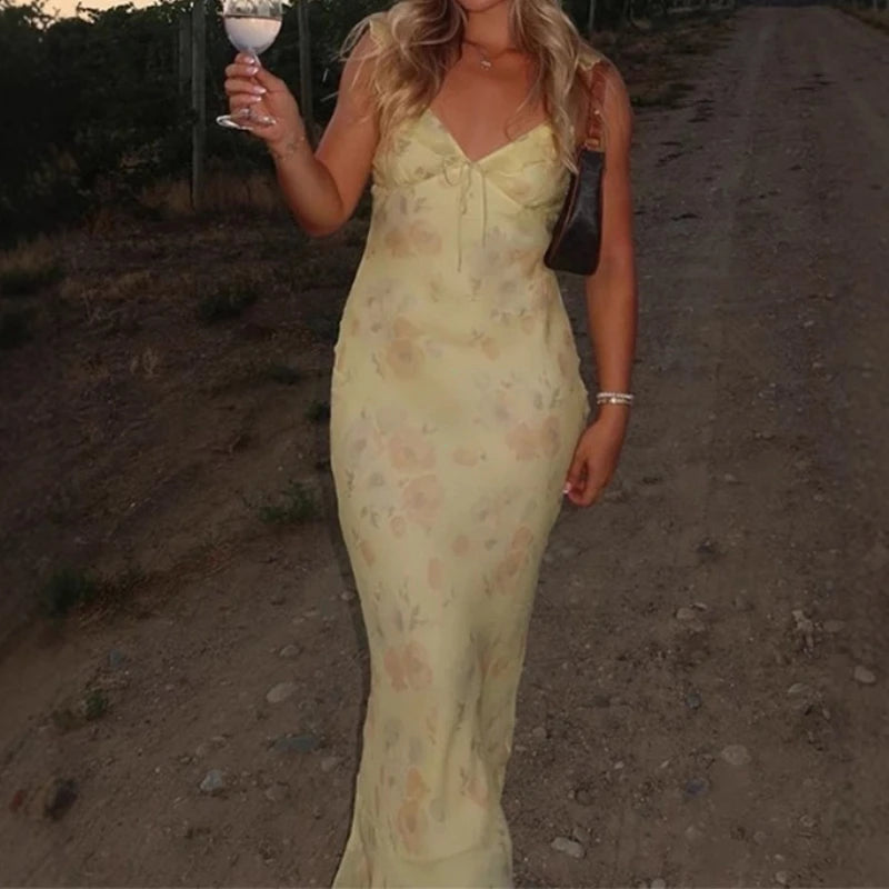 Floral Reverie Maxi Dress — Backless Spaghetti Strap