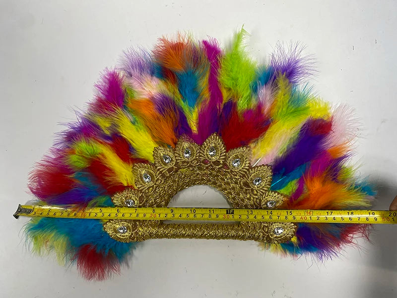 Bridal Feather Fan — Double-Sided Nigerian Stone Accent