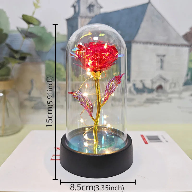 Glass Dome Rose Lamp — Eternal Foil Flower