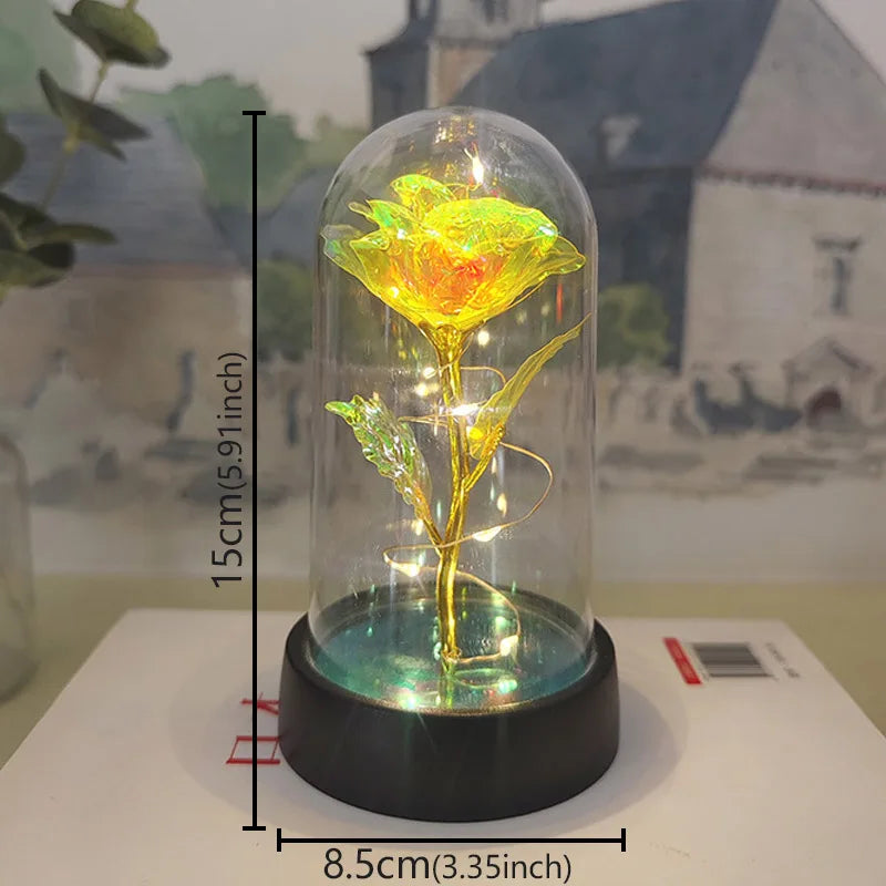 Glass Dome Rose Lamp — Eternal Foil Flower