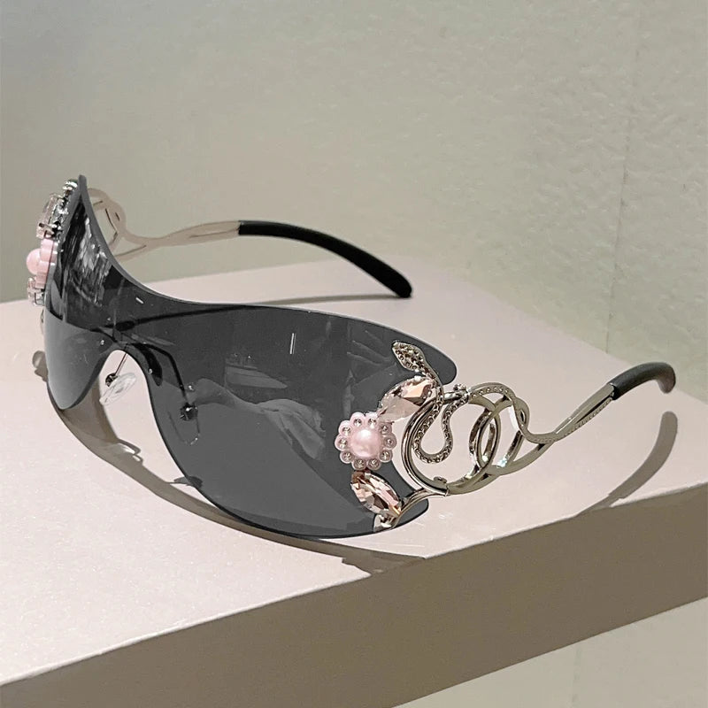 Rhinestone Rimless Y2k Sunglasses