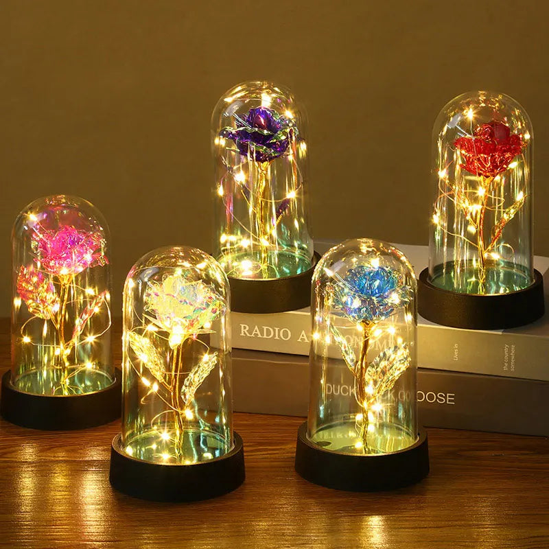 Glass Dome Rose Lamp — Eternal Foil Flower