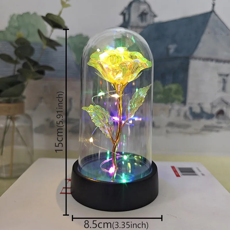 Glass Dome Rose Lamp — Eternal Foil Flower