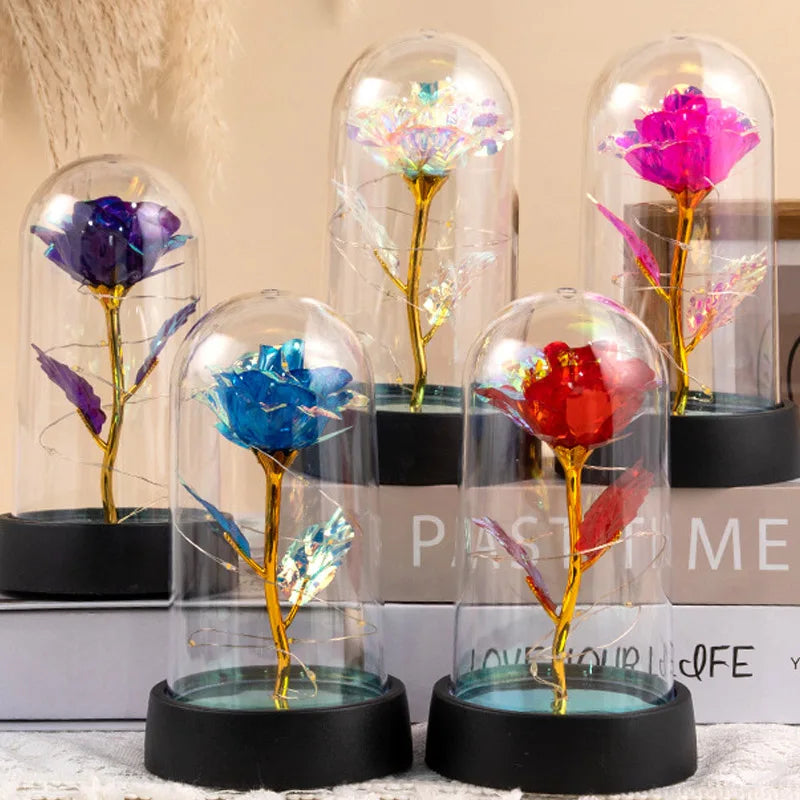 Glass Dome Rose Lamp — Eternal Foil Flower
