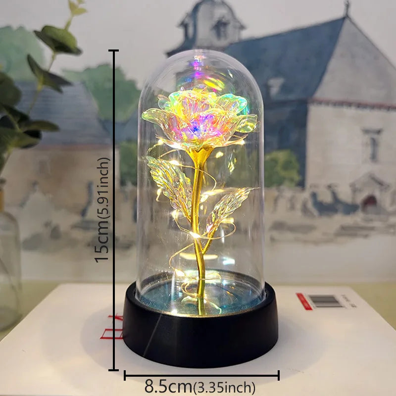 Glass Dome Rose Lamp — Eternal Foil Flower