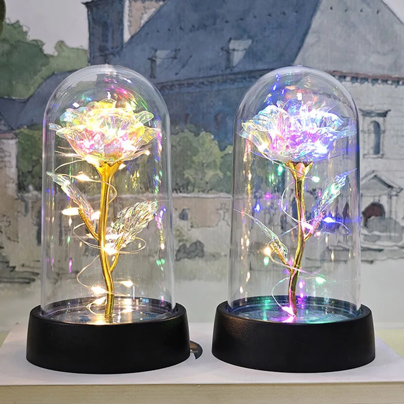 Glass Dome Rose Lamp — Eternal Foil Flower