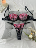 Noir Bloom Bra & Brief Set — Embroidered Lace Lingerie