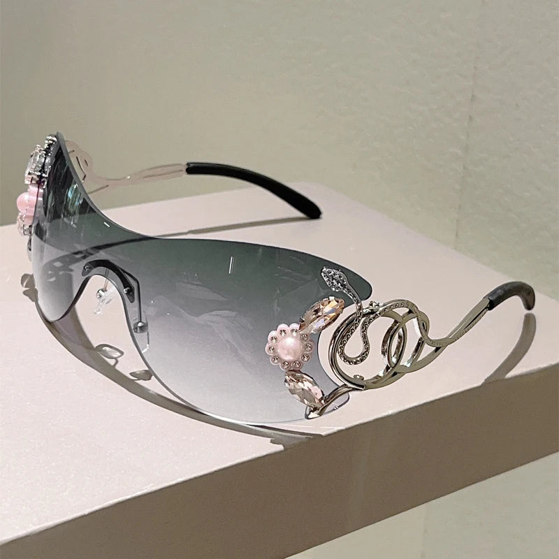 Rhinestone Rimless Y2k Sunglasses