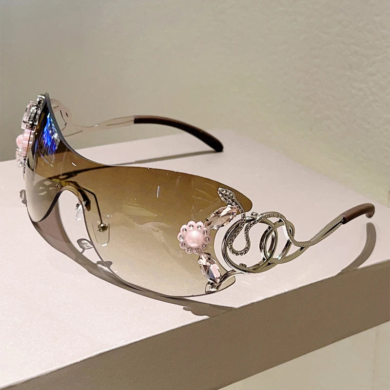 Rhinestone Rimless Y2k Sunglasses
