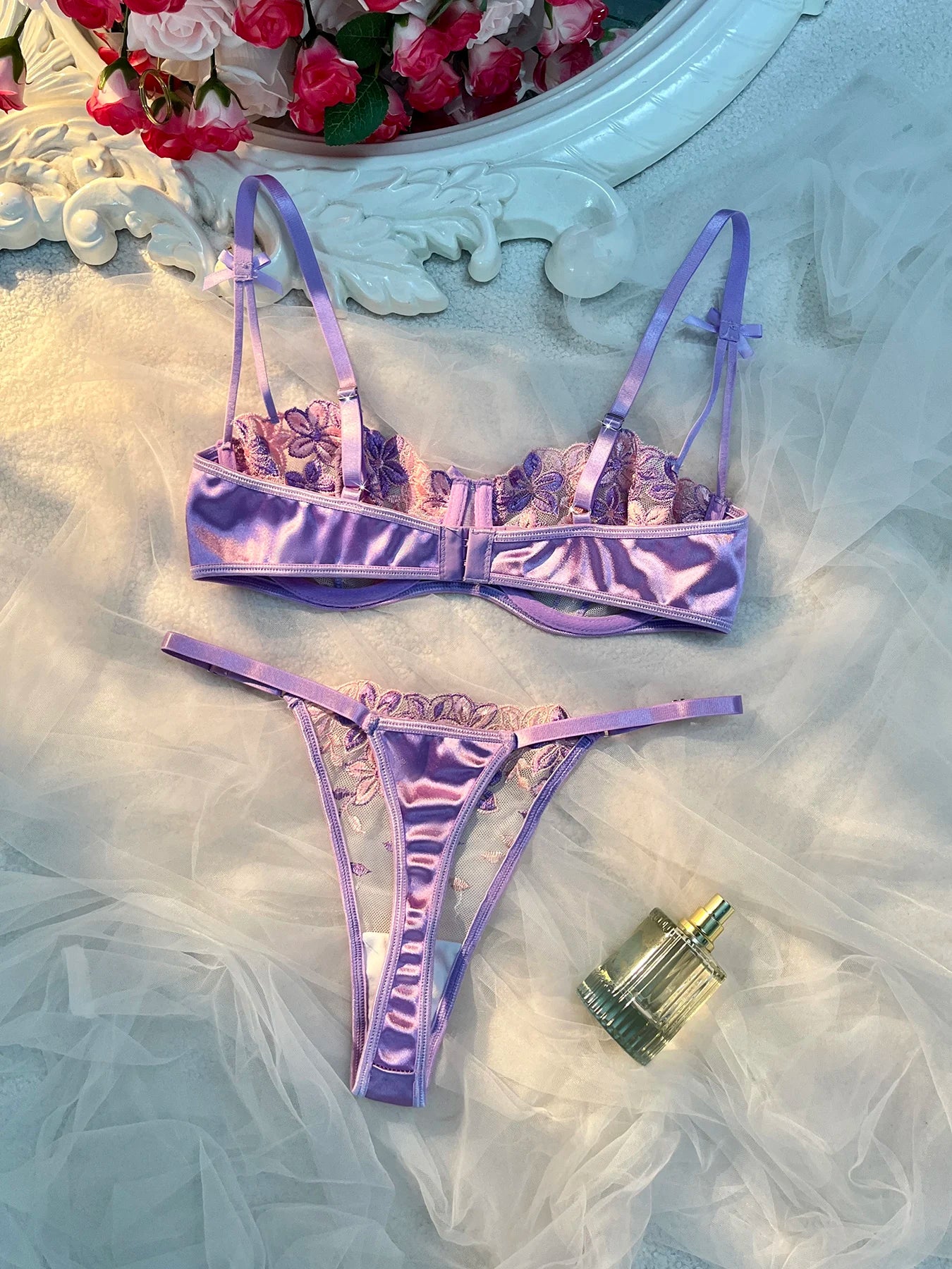 Noir Bloom Bra & Brief Set — Embroidered Lace Lingerie