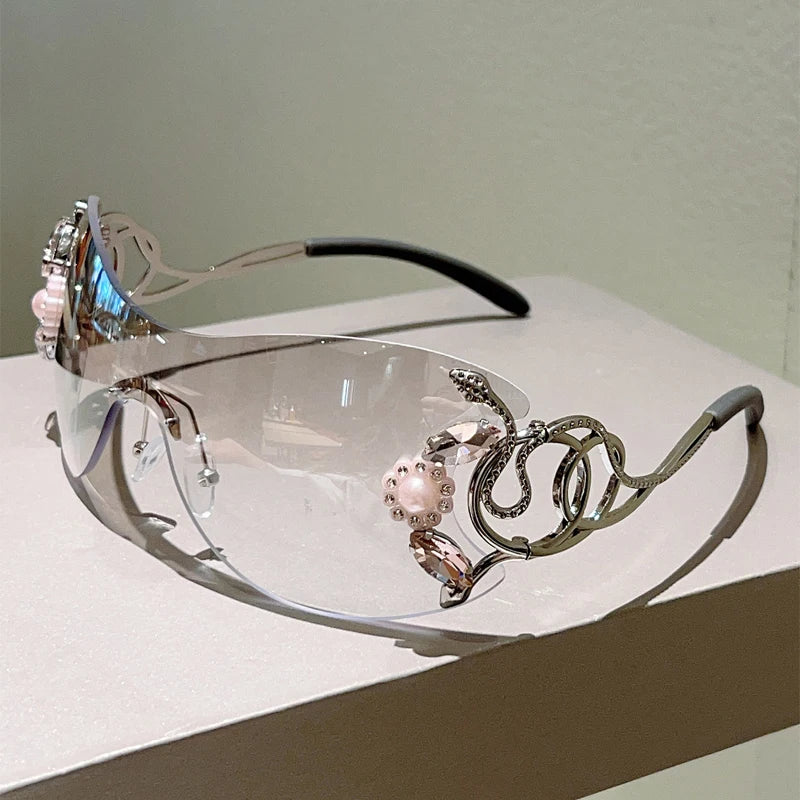 Rhinestone Rimless Y2k Sunglasses