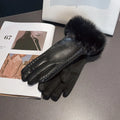 Velour Leather Gloves — Faux Fur Cuff Thermal Lining