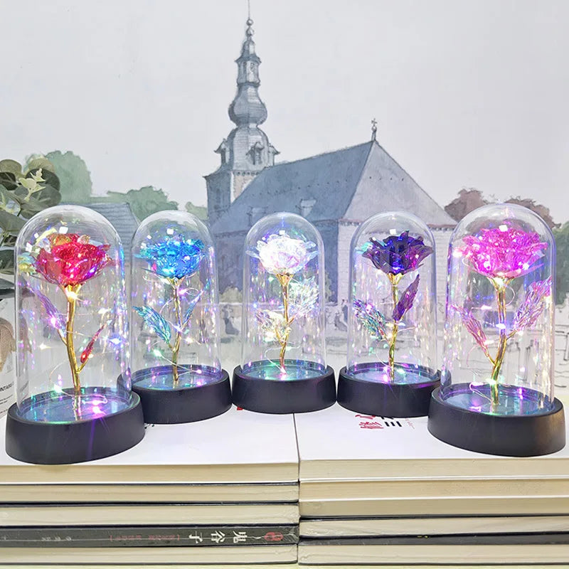 Glass Dome Rose Lamp — Eternal Foil Flower
