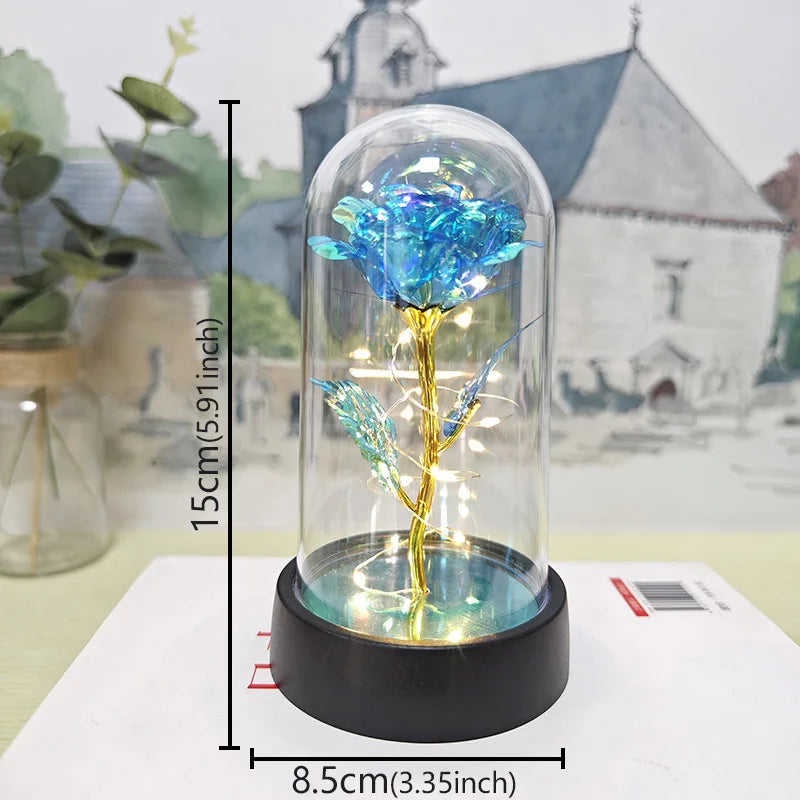 Glass Dome Rose Lamp — Eternal Foil Flower