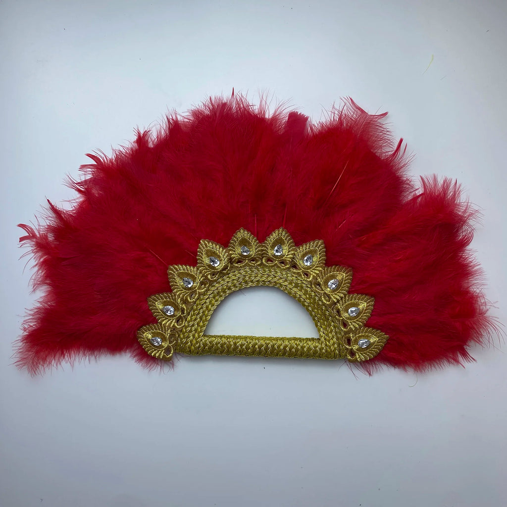 Bridal Feather Fan — Double-Sided Nigerian Stone Accent