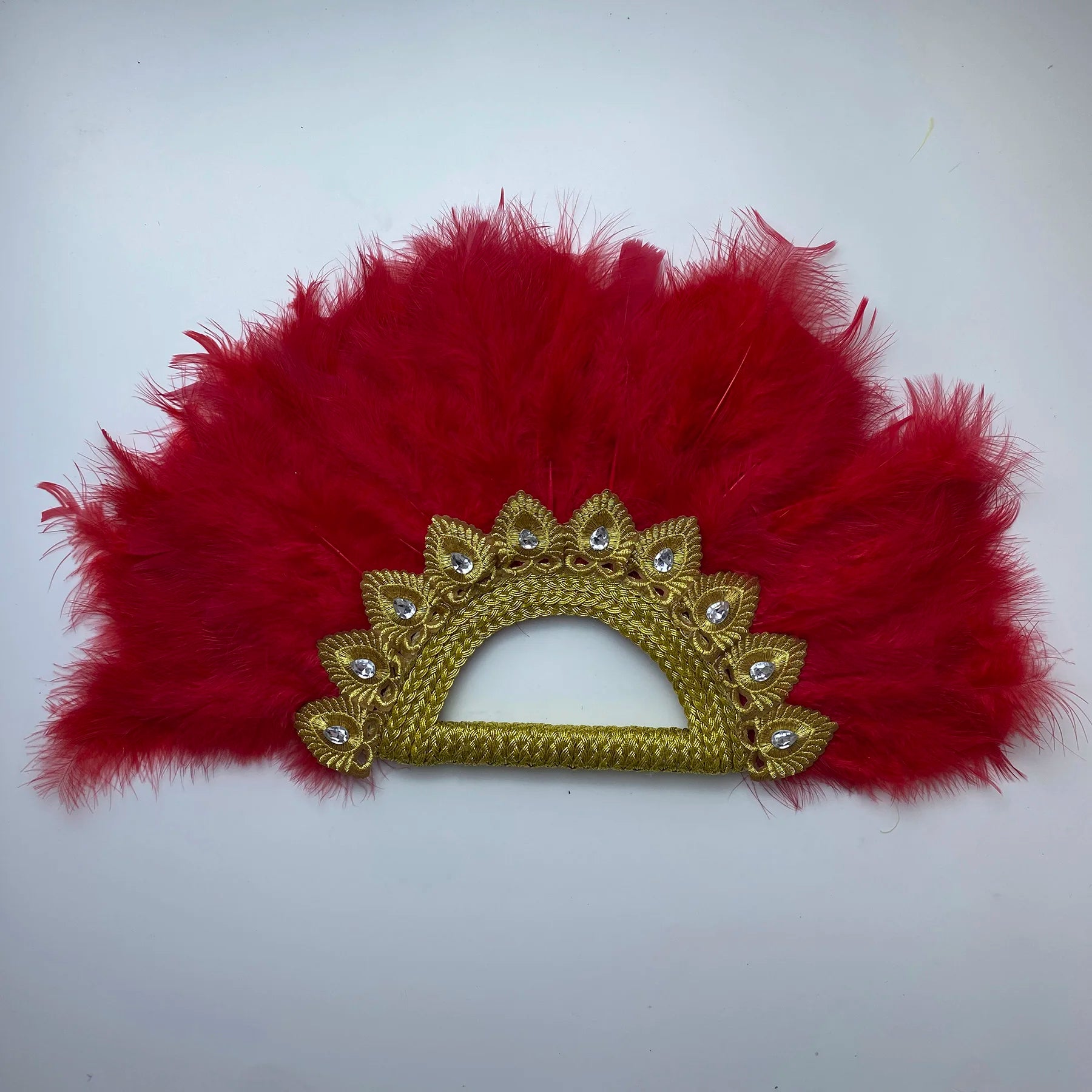 Bridal Feather Fan — Double-Sided Nigerian Stone Accent