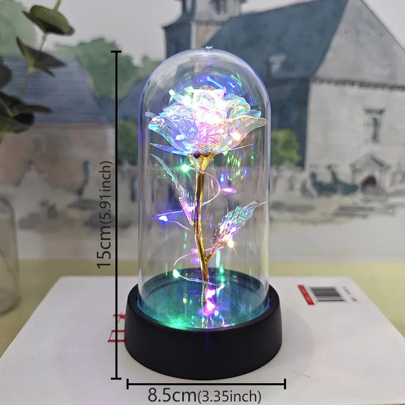 Glass Dome Rose Lamp — Eternal Foil Flower