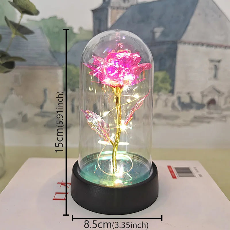 Glass Dome Rose Lamp — Eternal Foil Flower