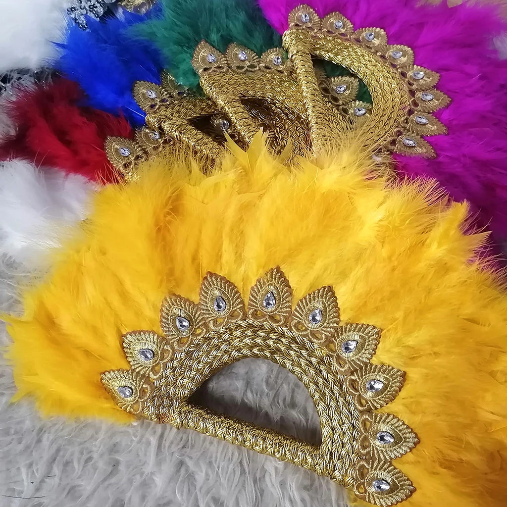 Bridal Feather Fan — Double-Sided Nigerian Stone Accent