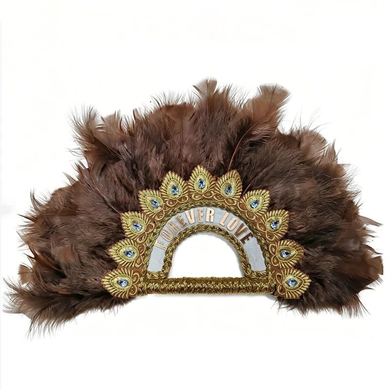 Bridal Feather Fan — Double-Sided Nigerian Stone Accent