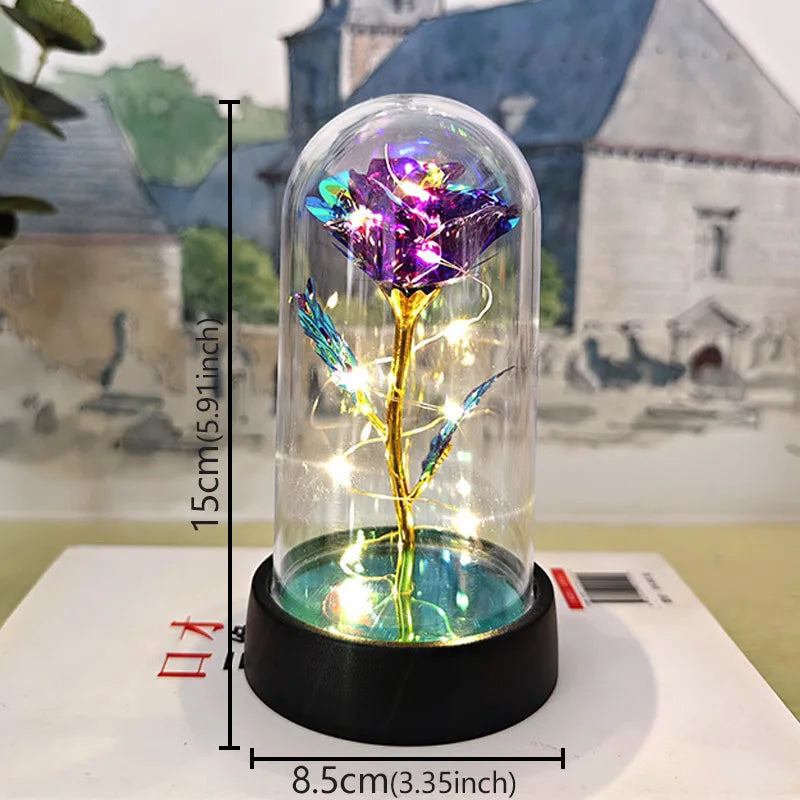 Glass Dome Rose Lamp — Eternal Foil Flower