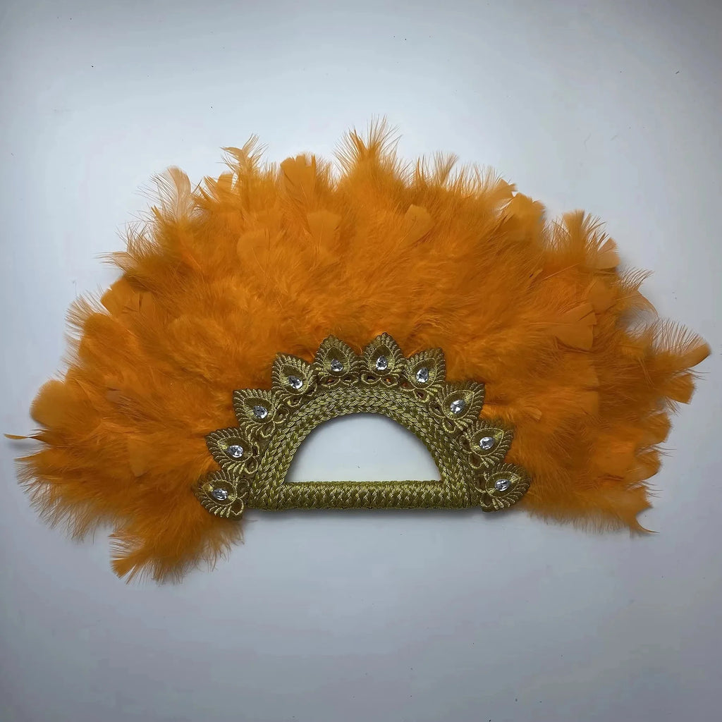 Bridal Feather Fan — Double-Sided Nigerian Stone Accent