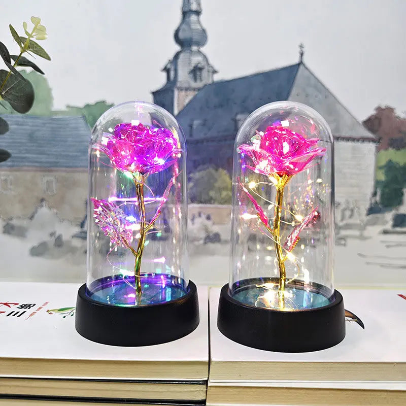 Glass Dome Rose Lamp — Eternal Foil Flower