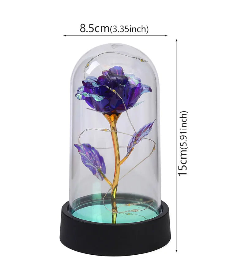 Glass Dome Rose Lamp — Eternal Foil Flower