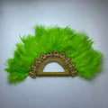 Bridal Feather Fan — Double-Sided Nigerian Stone Accent