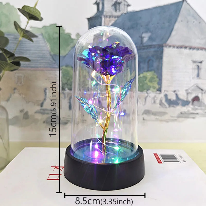 Glass Dome Rose Lamp — Eternal Foil Flower