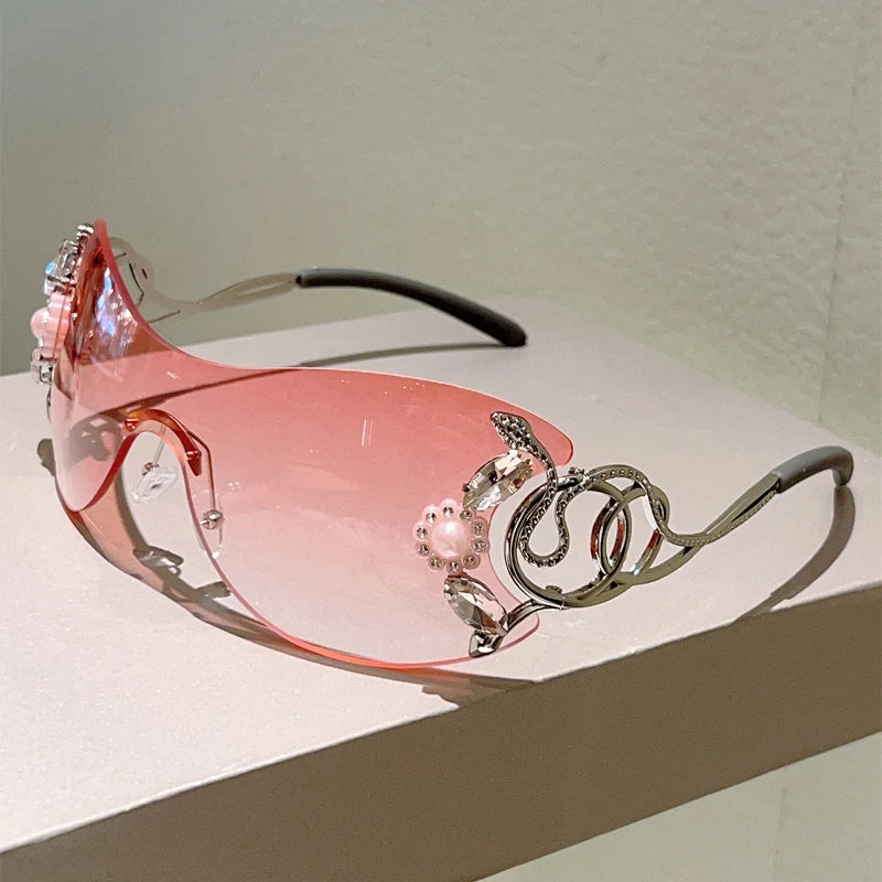 Rhinestone Rimless Y2k Sunglasses