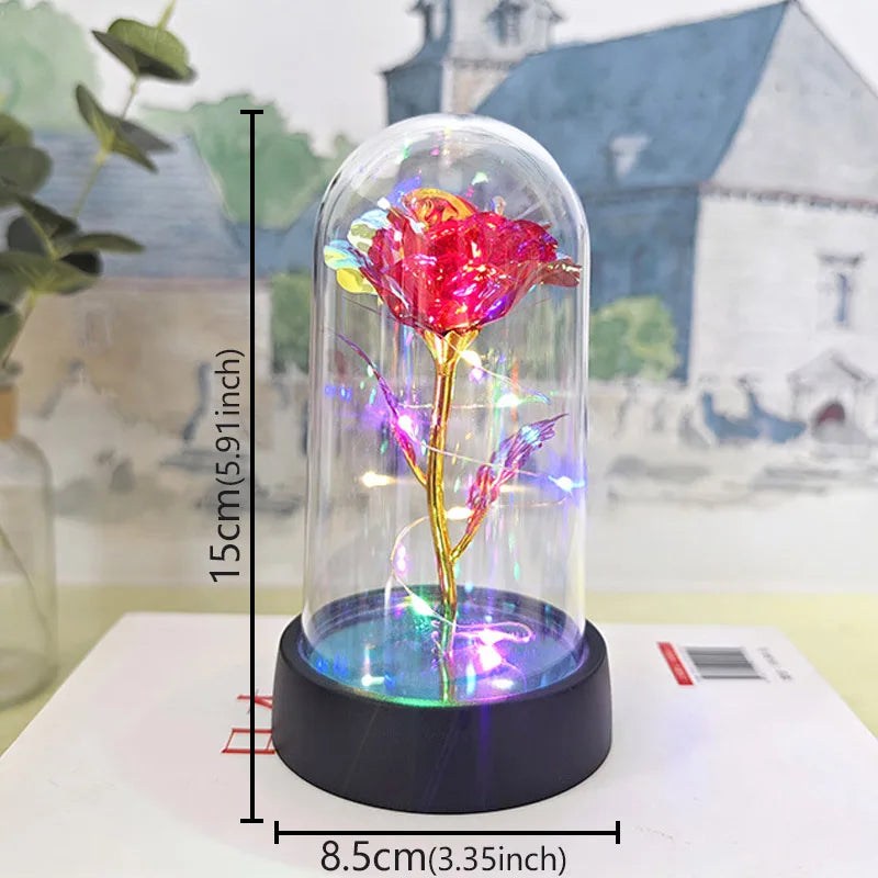 Glass Dome Rose Lamp — Eternal Foil Flower