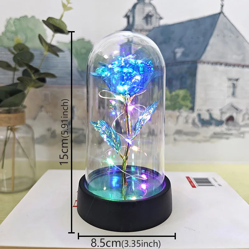 Glass Dome Rose Lamp — Eternal Foil Flower