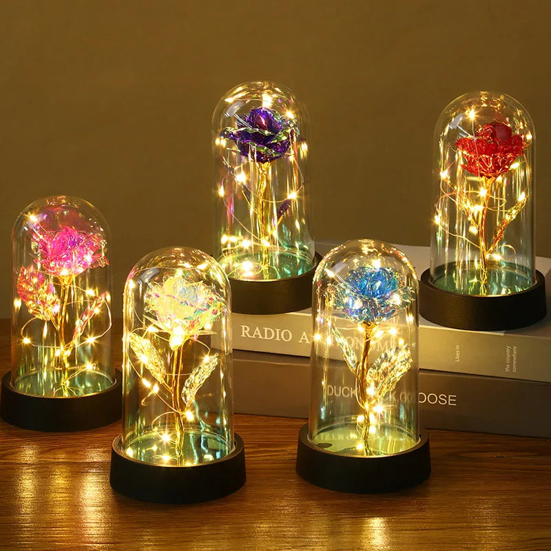 Glass Dome Rose Lamp — Eternal Foil Flower