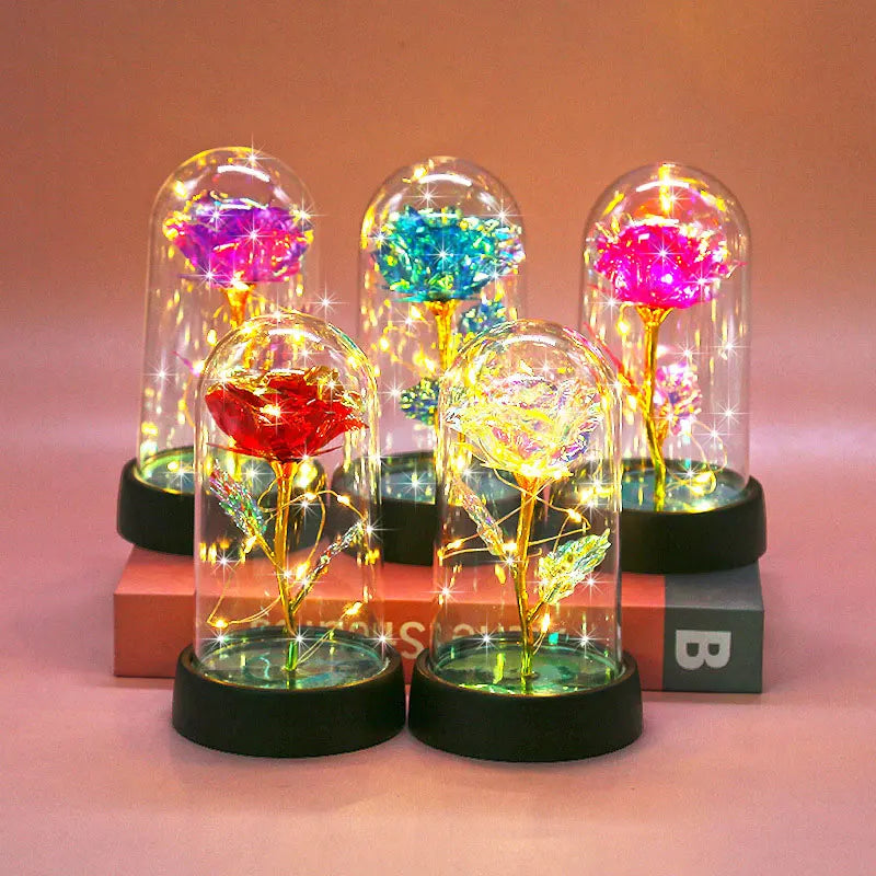 Glass Dome Rose Lamp — Eternal Foil Flower