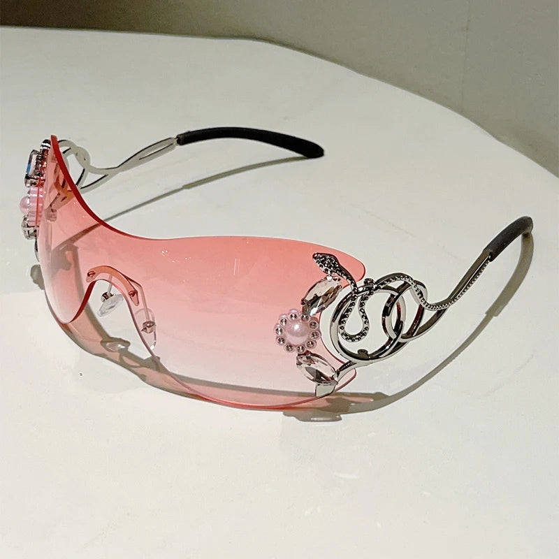 Rhinestone Rimless Y2k Sunglasses