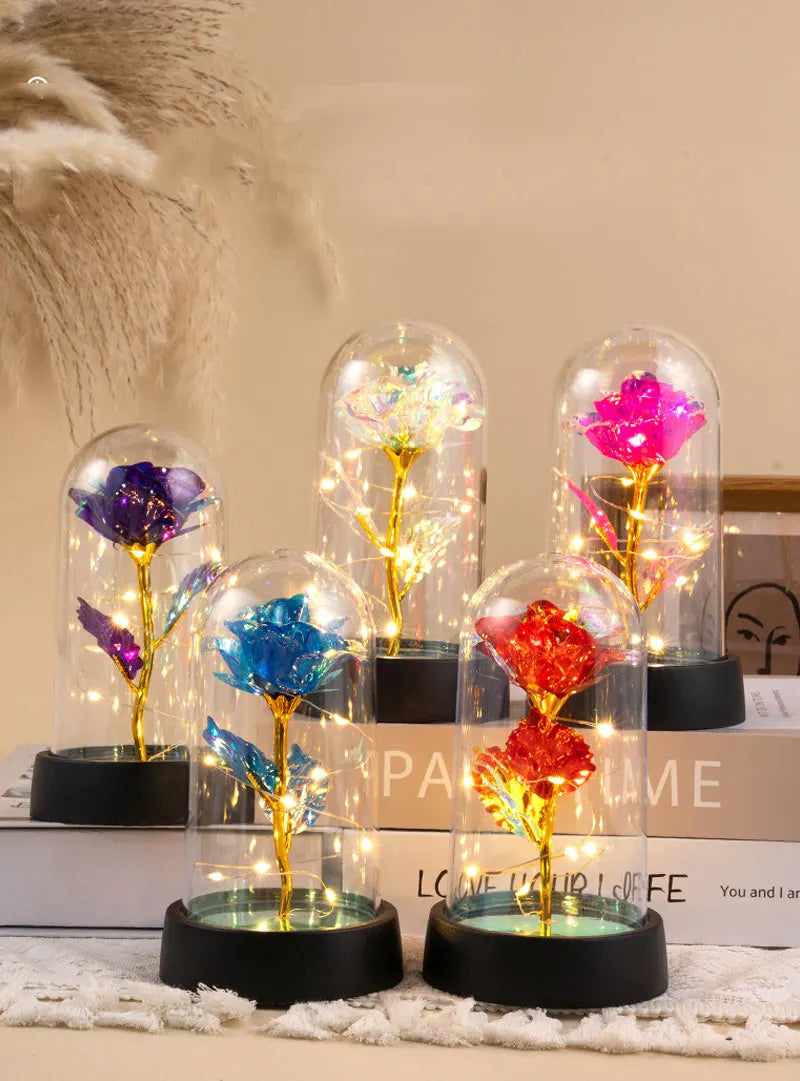 Glass Dome Rose Lamp — Eternal Foil Flower