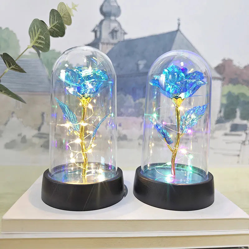 Glass Dome Rose Lamp — Eternal Foil Flower