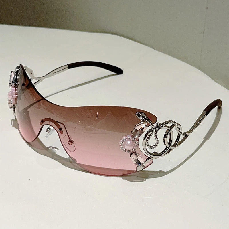 Rhinestone Rimless Y2k Sunglasses