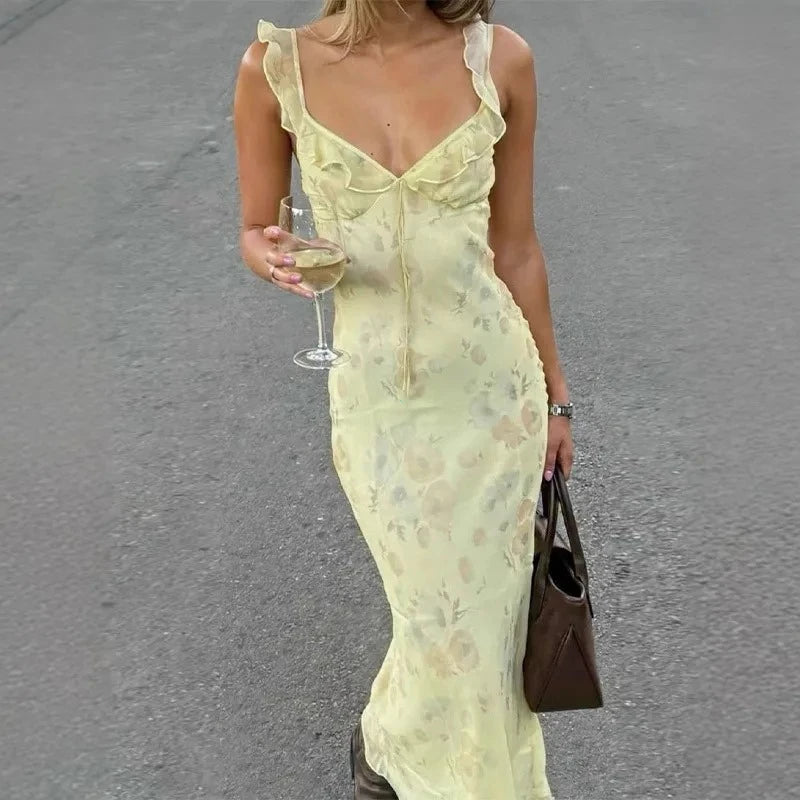 Floral Reverie Maxi Dress — Backless Spaghetti Strap