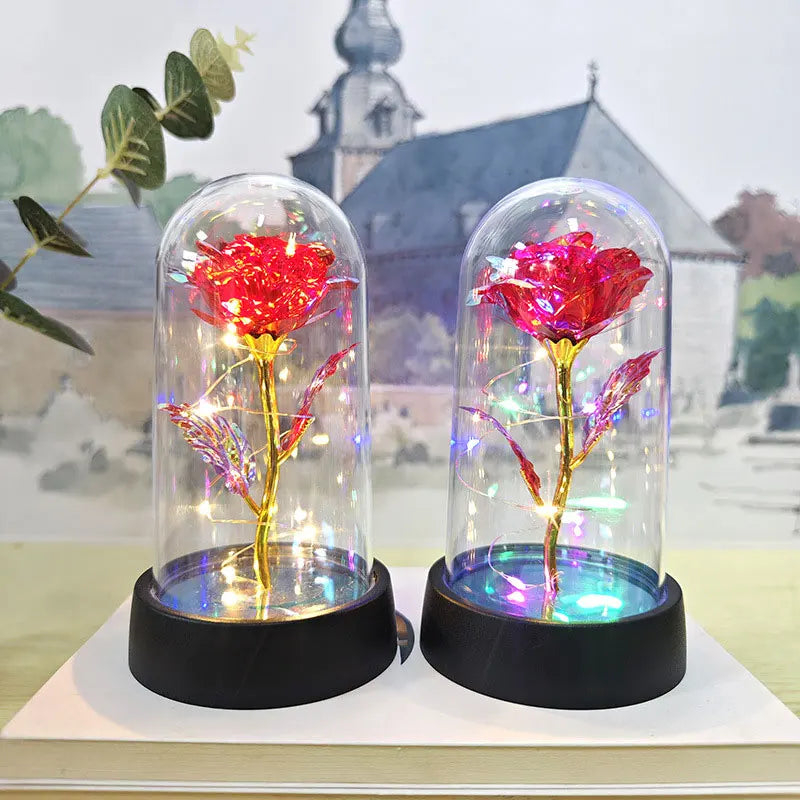 Glass Dome Rose Lamp — Eternal Foil Flower